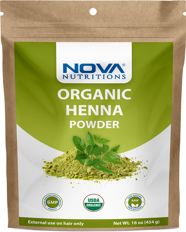 Nova Nutritions Certified Organic Henna Powder 16 OZ (454 gm) - 100% Natural & Chemical Free