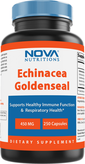 Nova Nutritions Echinacea Goldenseal Complex 450 mg (Non-GMO) - Supports Immune and Respiratory Response* Supports Mucous Membranes, 250 Capsules