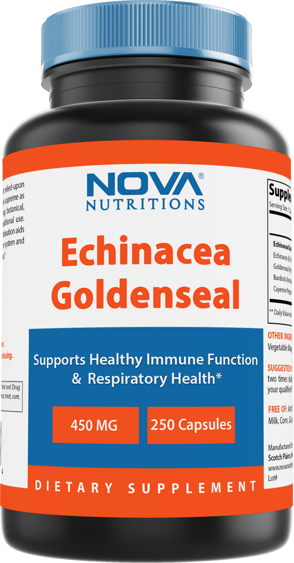 Nova Nutritions Echinacea Goldenseal Complex 450 mg (Non-GMO) - Supports Immune and Respiratory Response* Supports Mucous Membranes, 250 Capsules - Nova Nutritions