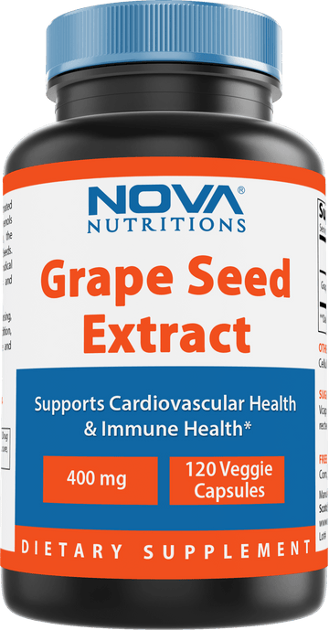 Nova Nutritions Grape Seed Extract Capsules 400 mg - Minimum 95% Proanthocyanidins, Vegan, Non-GMO and All Natural - 120 Count