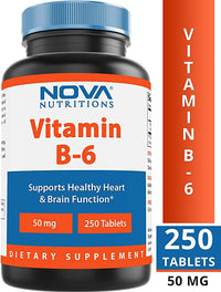 Nova Nutritions Vitamin B6 50 mg - Supports Healthy Nervous System, Metabolism & Cell Health - 250 Tablets