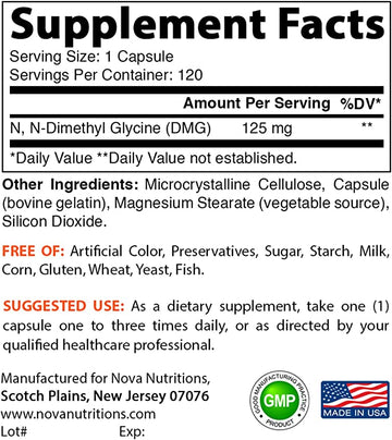 Nova Nutrition's DMG 125 mg 120 Capsules