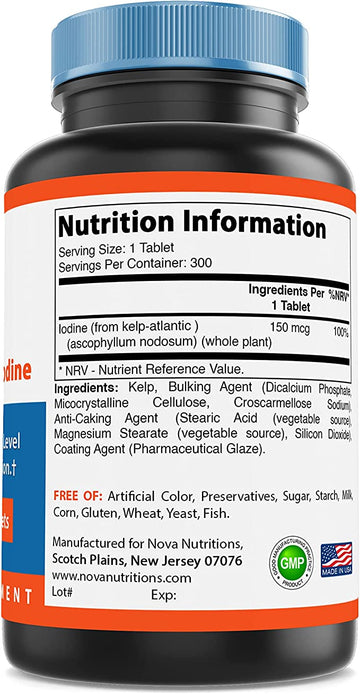 Nova Nutritions Kelp Supplement 150 mcg 300 Tablets
