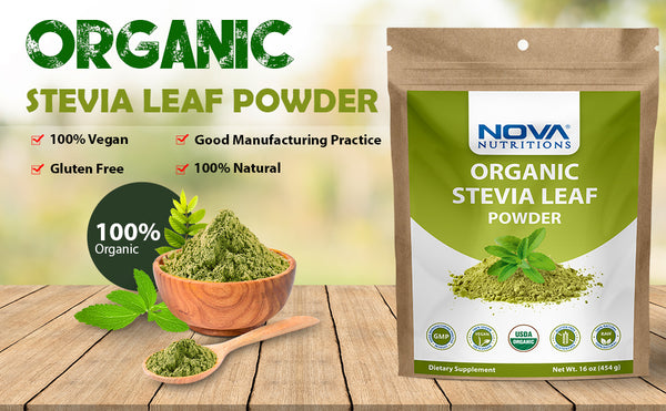 Nova Nutrition's Certified Organic Stevia Leaf Powder, 16 OZ (454 Gram), Zero-Calorie Sweetener