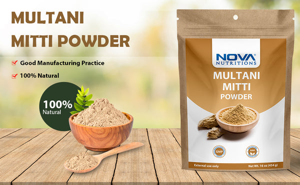 Nova Nutritions Multani Mitti Powder 16 OZ (454 Gram) - for Facial Body, Mask & Skin - Natural Regenerator