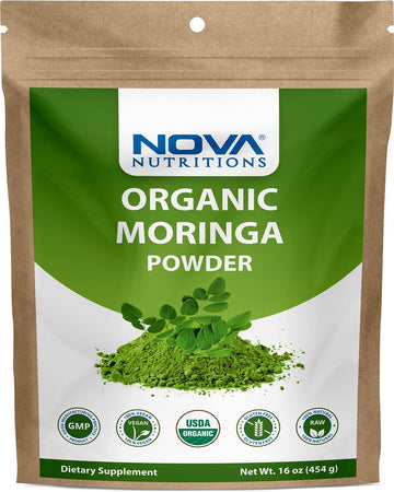 Nova Nutritions Certified Organic Moringa Oleifera Leaf Powder 16 OZ (454 gm) - Superfood Green Powder