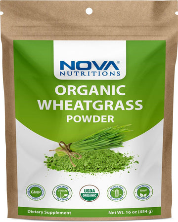 Nova Nutritions Certified Organic Wheat Grass Powder 16 OZ (454 gm) - Nutrient Rich Superfood