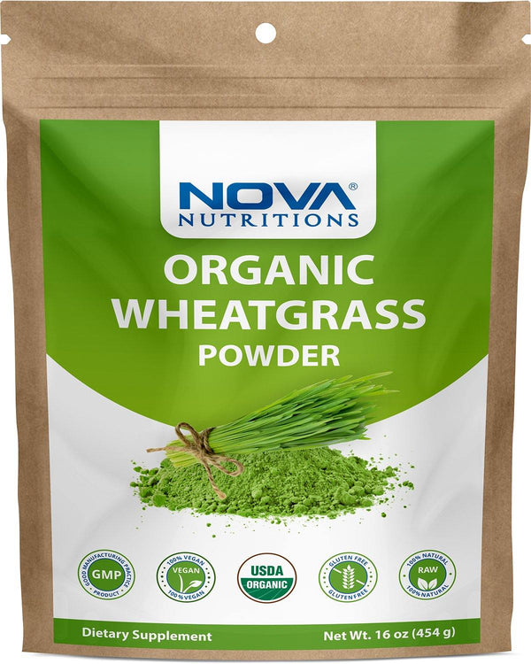 Nova Nutritions Certified Organic Wheat Grass Powder 16 OZ (454 gm) - Nutrient Rich Superfood - Nova Nutritions