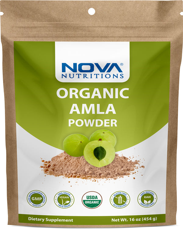 Nova Nutritions Certified Organic Amla Powder (Amalaki) 16 OZ (454 gm) - Rich in Antioxidant Vitamin C - Supports Healthy Immune Function