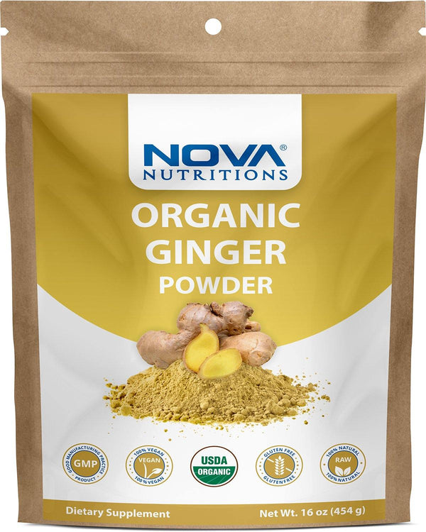 Nova Nutritions Certified Organic Ginger Root Powder 16 OZ (454 gm) - Also Called Zingiber officinale (Root) - Nova Nutritions