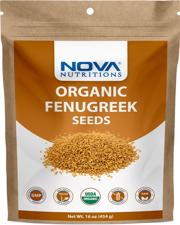 Nova Nutritions Certified Organic Fenugreek Seeds Whole (Methi Seeds) 16 OZ (454 gm)
