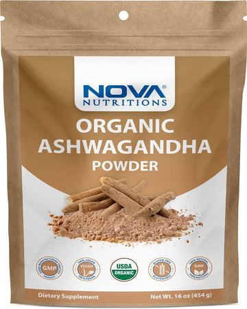 Nova Nutritions Certified Organic Ashwagandha Powder 16 OZ (454 gm) - Also Called Withania Somnifera