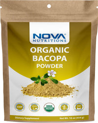 Nova Nutritions Certified Organic Bacopa Powder 16 OZ (454 gm) - Also Called Bacopa Monnieri (Leaf) - Nova Nutritions