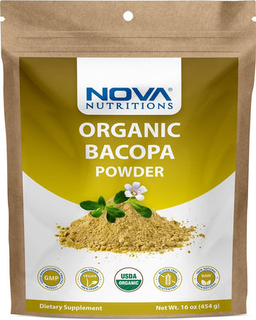 Nova Nutritions Certified Organic Bacopa Powder 16 OZ (454 gm) - Also Called Bacopa Monnieri (Leaf)