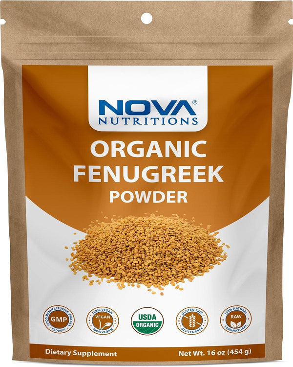 Nova Nutritions Certified Organic Fenugreek Seed Powder 16 OZ (454 gm) - Methi Seeds Ground - Trigonella Foenum Graecum - Nova Nutritions