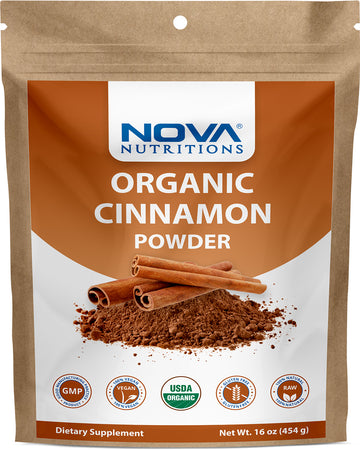 Nova Nutritions Certified Organic Cinnamon Powder 16 OZ (454 gm) - Cinnamomum Verum (Bark)