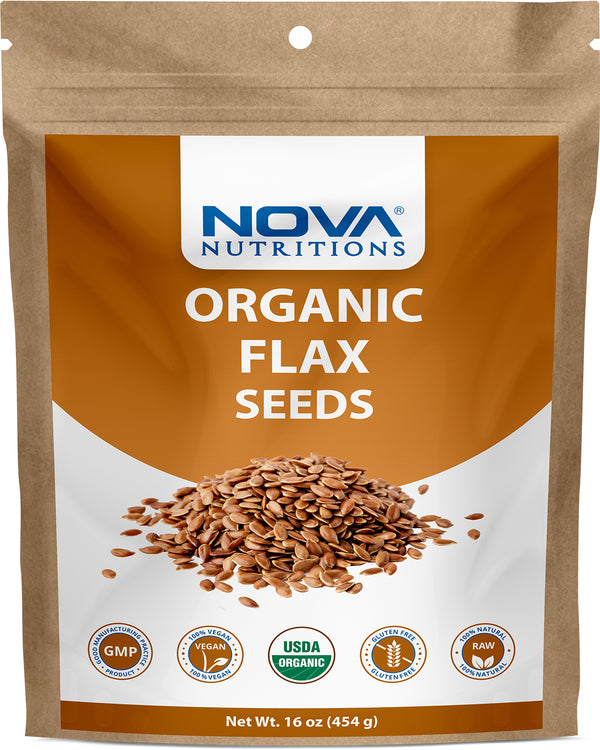 Nova Nutritions Certified Organic Whole Flax Seeds 16 OZ (454 gm)