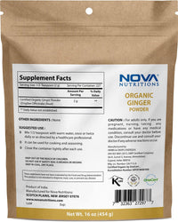 Nova Nutritions Certified Organic Ginger Root Powder 16 OZ (454 gm) - Also Called Zingiber officinale (Root) - Nova Nutritions