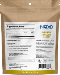 Nova Nutritions Certified Organic Bacopa Powder 16 OZ (454 gm) - Also Called Bacopa Monnieri (Leaf) - Nova Nutritions