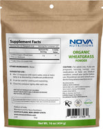Nova Nutritions Certified Organic Wheat Grass Powder 16 OZ (454 gm) - Nutrient Rich Superfood - Nova Nutritions