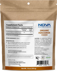 Nova Nutritions Certified Organic Fenugreek Seed Powder 16 OZ (454 gm) - Methi Seeds Ground - Trigonella Foenum Graecum - Nova Nutritions