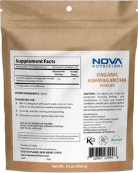 Nova Nutritions Certified Organic Ashwagandha Powder 16 OZ (454 gm) - Also Called Withania Somnifera - Nova Nutritions