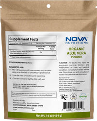 Nova Nutritions Certified Organic Aloe Vera Leaf Powder 16 OZ (454 gm) - Also Called Aloe Barbadensis - Nova Nutritions