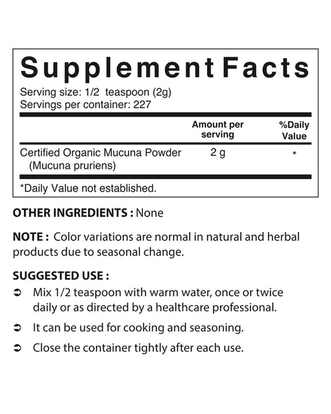 Nova Nutritions Certified Organic Mucuna Pruriens Powder (Contains Nat