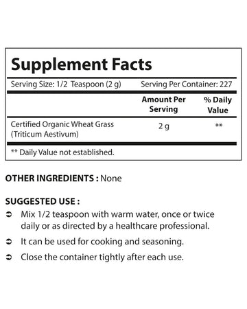 Nova Nutritions Certified Organic Wheat Grass Powder 16 OZ (454 gm) - Nutrient Rich Superfood