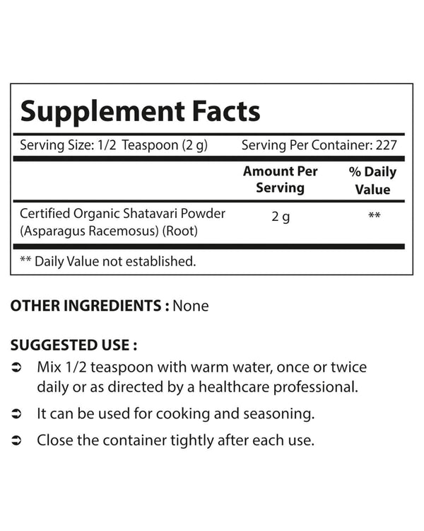 Nova Nutritions Certified Organic Shatavari Powder 16 OZ (454 gm) - Nova Nutritions