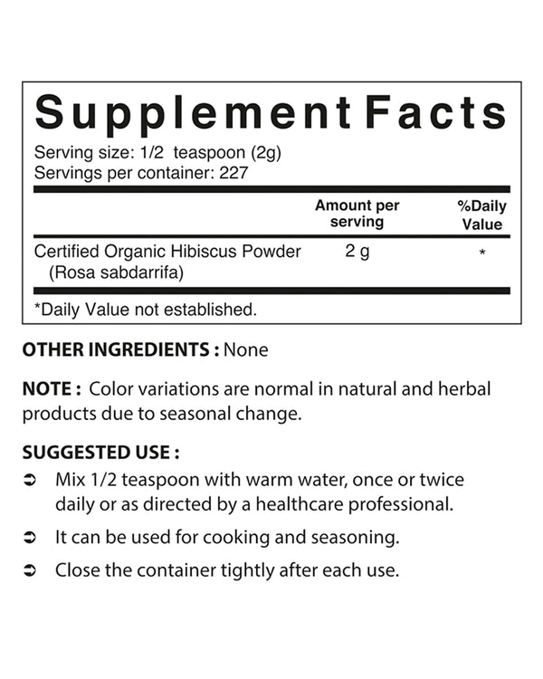 Nova Nutritions Certified Organic Hibiscus Flower Powder 16 OZ (454 Gram)