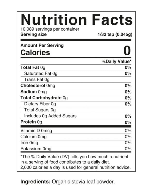 Nova Nutrition's Certified Organic Stevia Leaf Powder, 16 OZ (454 Gram), Zero-Calorie Sweetener