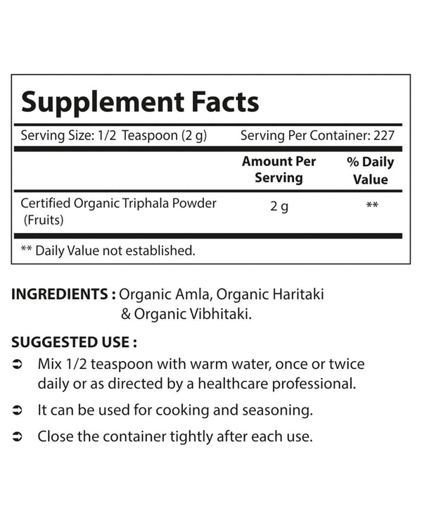 Nova Nutritions Certified Organic Triphala Powder 16 OZ (454 gm) - Supports Healthy Immune & Digestive Function.* - Nova Nutritions