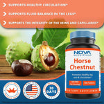 Nova Nutritions Horse Chestnut Seed Extract 300 mg (Non-GMO) Tablets Naturally Contains Aescin Which Promotes Healthy Leg Vein & Circulation 180 Count - Nova Nutritions