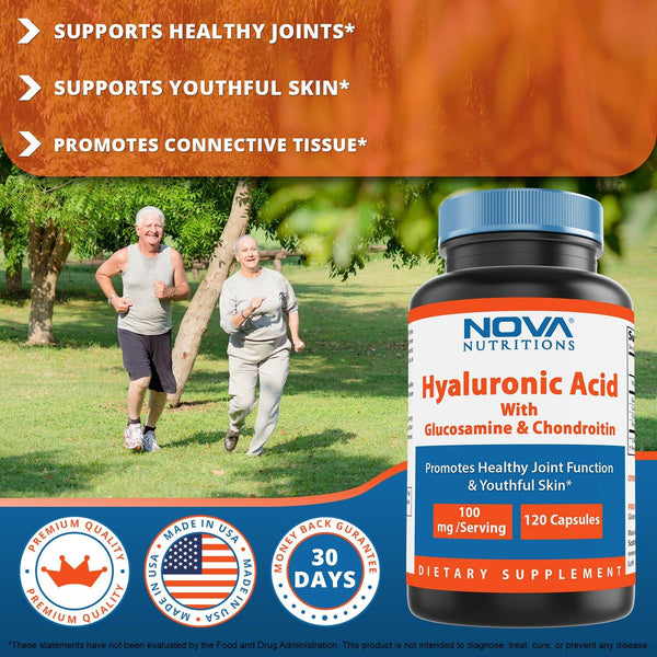 Nova Nutritions Hyaluronic Acid 100mg/serving - Promotes Youthful Skin & Healthy Joint Function 120 Capsules - Nova Nutritions