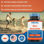 Nova Nutritions Zinc Gluconate 50mg, Supports Healthy Immune Function, 240 Tablets - Nova Nutritions