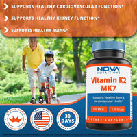 Nova Nutritions Vitamin K2 MK7 100 mcg 120 Veggie Capsules - Nova Nutritions