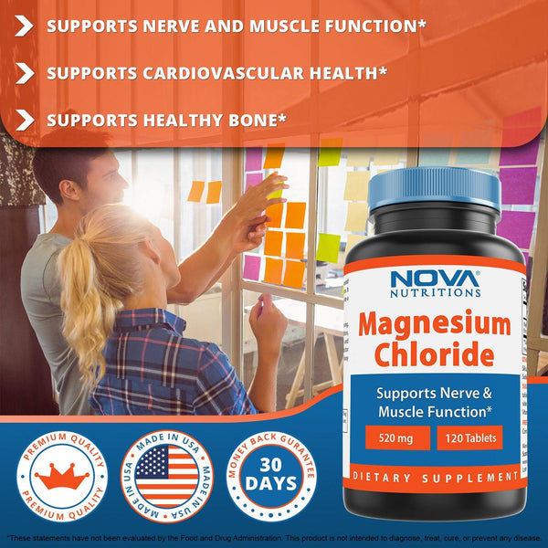 Nova Nutritions Magnesium Chloride 520mg - Supports Healthy Nervous System - 120 Tablets - Nova Nutritions