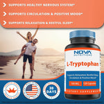 Nova Nutritions L-Tryptophan 500 mg 120 Capsules - Tryptophan Supplements for Natural Sleep Aid, Stress Relief, Circulation & Immune Support - Nova Nutritions