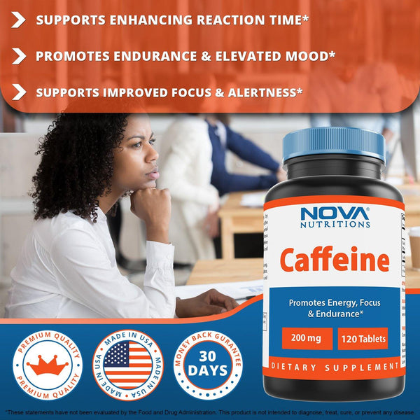 Nova Nutritions Caffeine 200 mg 120 Tablets - uncoated tablet - Nova Nutritions