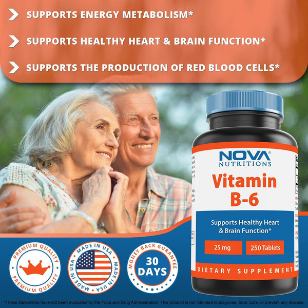 Nova Nutritions Vitamin B6 25 mg 250 Tablets - Nova Nutritions