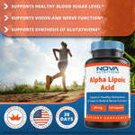 Nova Nutritions Alpha Lipoic Acid ALA 200 mg (Non-GMO) for Healthy Blood Sugar Support & Antioxidant Support, 120 Capsules - Nova Nutritions