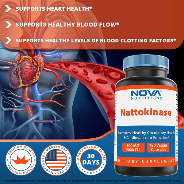 Nova Nutritions Nattokinase 100 mg (2, 000 Fu), 180 Vcaps - Nova Nutritions