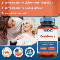 Nova Nutritions Cranberry Urinary Tract Health Dietary Supplement, 12600mg Vegetarian Craberry Pills with Vitamin C & Vitamin E, Helps Cleanse & Protect The Urinary Tract, 180 Count - Nova Nutritions