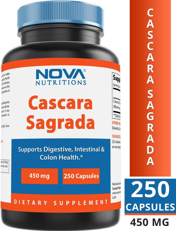 Nova Nutritions Cascara Sagrada Capsules - 450mg - All Natural Laxative - 250 Capsules - Nova Nutritions