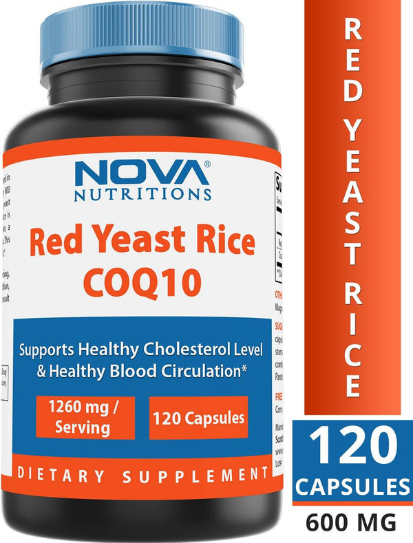 Nova Nutritions Red Yeast Rice 1200 mg. - COQ10 60 mg (Citrinin Free) for Cholesterol Support Capsules 120 ct - Nova Nutritions