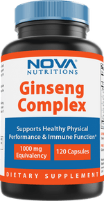 Nova Nutritions Ginseng Complex 1000 mg capsule - Made with Red Chinese Ginseng, Panax Ginseng, Eleuthero Root & American Ginseng, 120 Count - Nova Nutritions