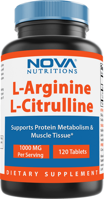 Nova Nutritions L-Arginine L-Citrulline 1000mg - Promotes Muscle Relaxation - 120 Tablets