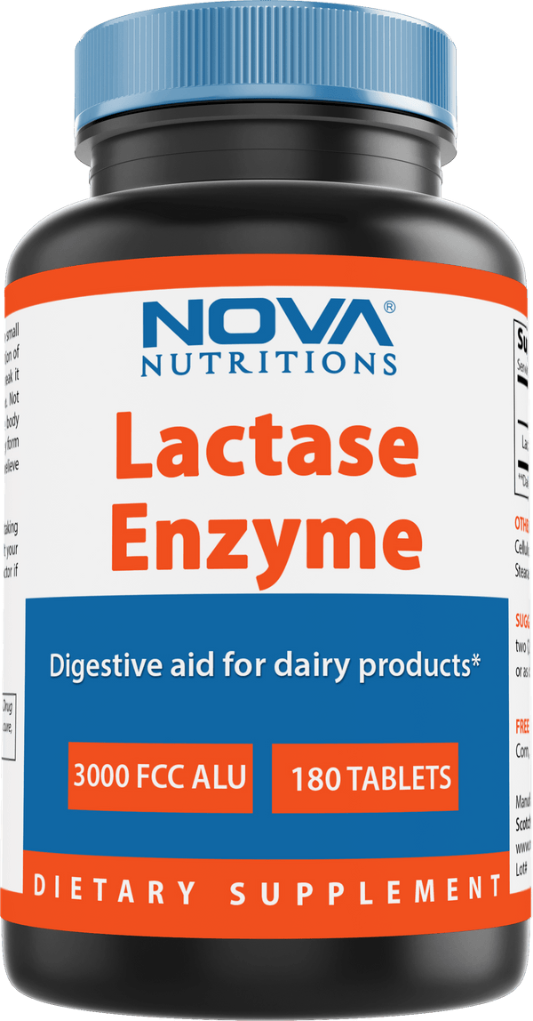 Nova Nutritions Lactase Enzyme 3000 FCC ALU 180 Tablets - Nova Nutritions