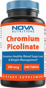 Nova Nutritions Chromium Picolinate 200mcg 240 Tablets - Chromium Promotes Healthy Glucose Metabolism - Nova Nutritions